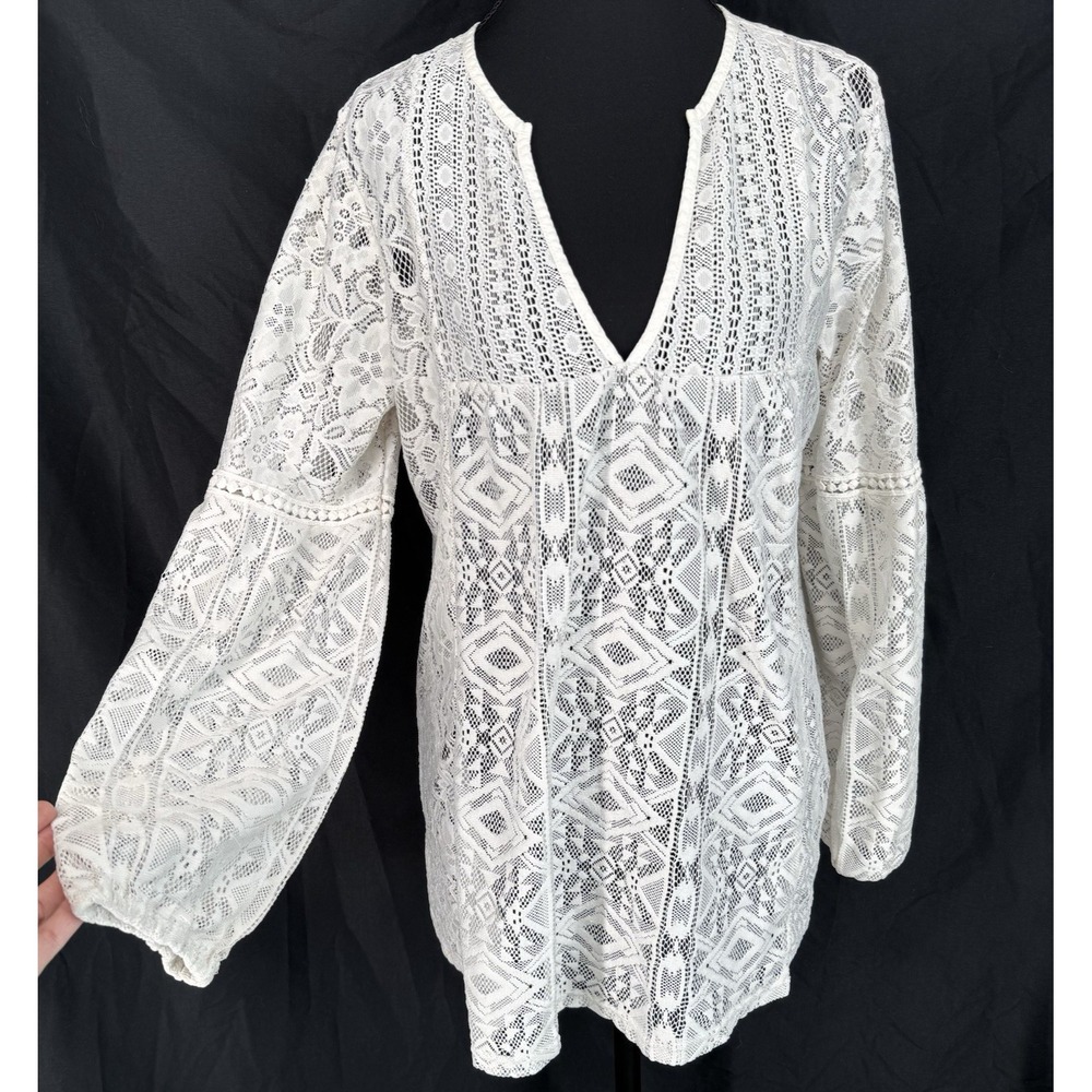 Sheer Lace Boho Layering Top L Coastal Cowgirl Country Hippie Cottage Edwardian